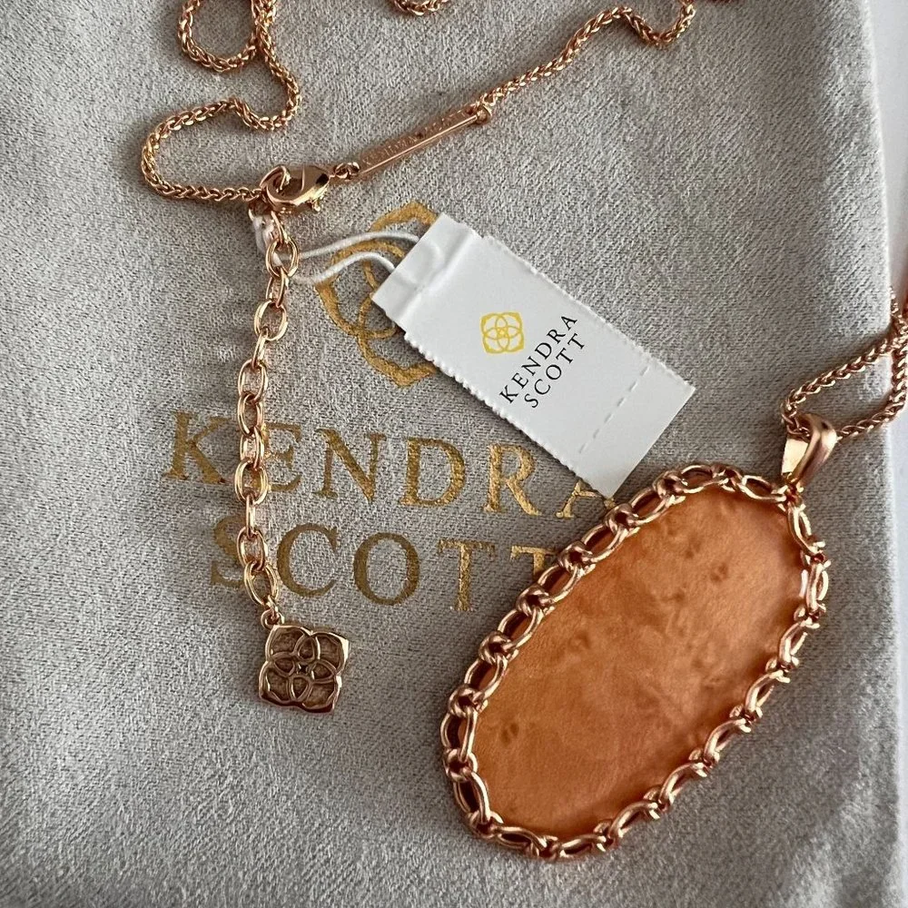 NWT Kendra Scott Macramé Reid Statement Necklace in Blush Wood 14k Rose … - Picture 8 of 15